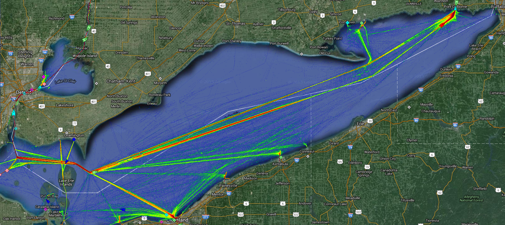Live Marine Traffic, Density Map and Current Position of ships in LAKE ERIE